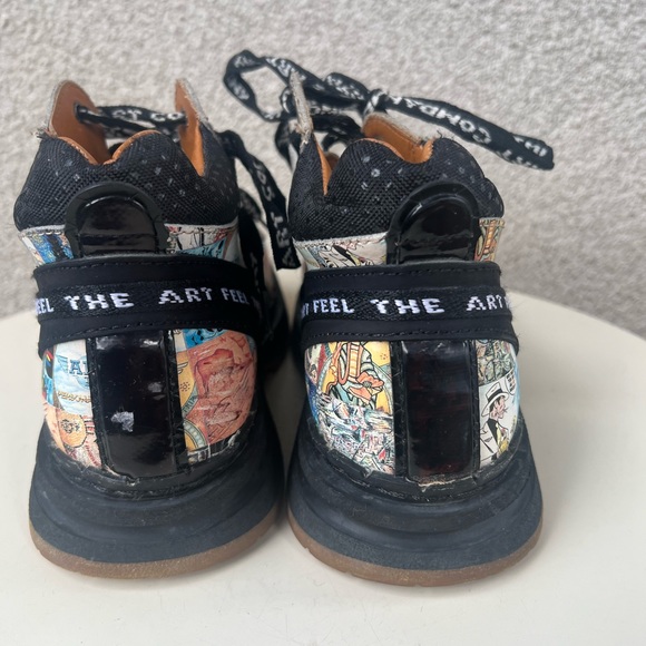 Vintage Y2K chunky Punk combat leather boots graffiti print The Art 38E - Picture 11 of 13